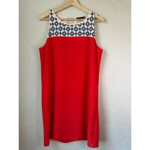 THML Red Embroidered Geometric Shift Dress Sleeveless Large